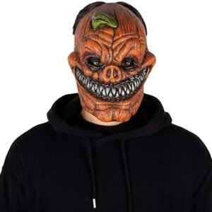 Sonrisa Podrida: Máscara Calabaza Macabra de Látex – Terror Naranjo para Halloween
